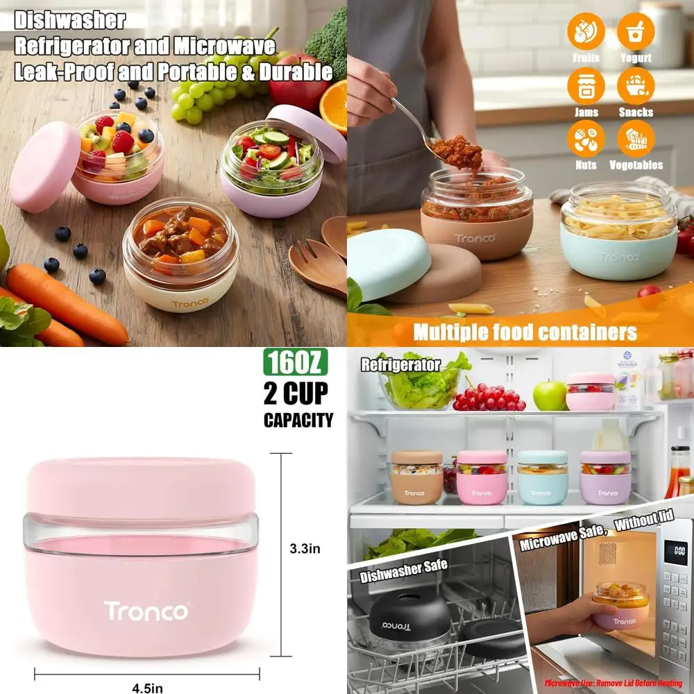 

Airtight Glass Food Storage Containers with Lids, Leak & Spill Proof, Set of 4, Ideal for Meal Prep, Salads, Yogurt, Soups, and