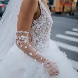 TOPCLS-Gants de mariée élégants avec perles et fleurs, gants de mariage, longueur du coude, accessoires de fête d'enterrement de vie de jeune fille, bricolage, EEN VM14