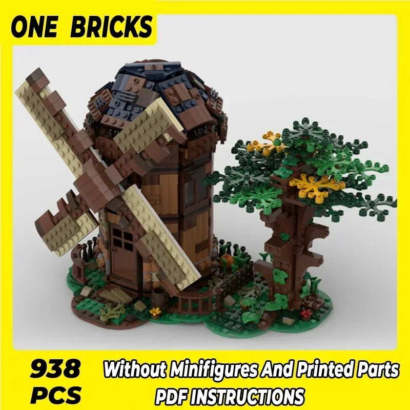 

Moc Building Blocks Medieval Model Water Wheel House Technical Bricks DIY Assembly Construction Toys For Childr Holiday Gifts