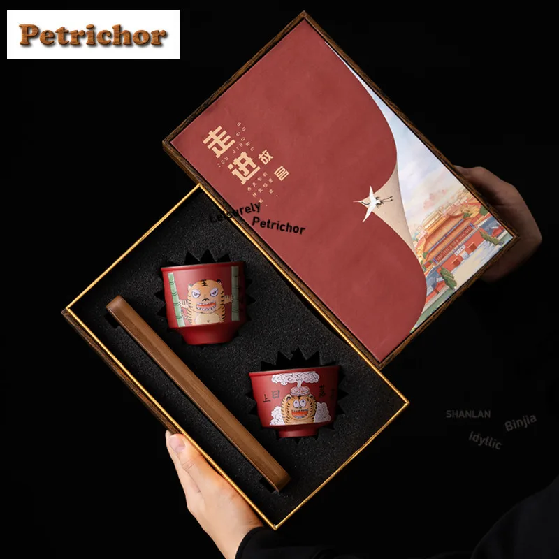 Forbidden City Red Cute Tiger Teacup Creative Tea Bowl Beautiful Tea Cup Tea-tasting Fragrance Cup Jianzhan Master Cups Tea Tray