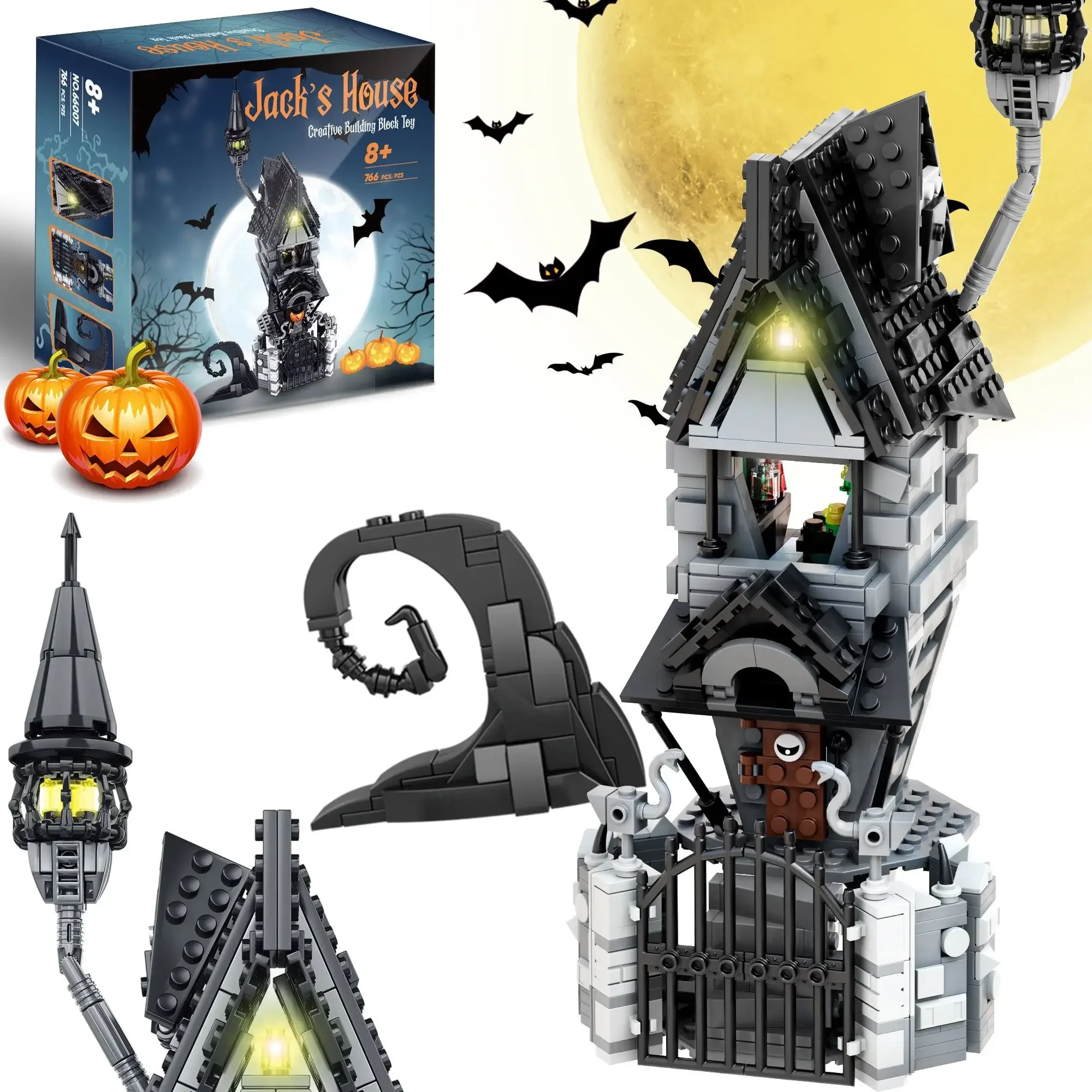 MOC House-Nightmareal Before Building Blocks Set Ghost Skeleton Hut DIY Bricks Children Christmas Halloween Birthday Gift