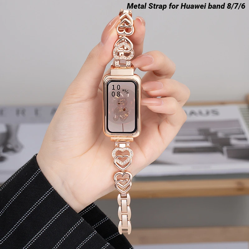 Correa de Metal para Huawei band 8, Correa de reloj deportivo de acero inoxidable para Huawei band 7 y 6, pulsera de reloj inteligente para mujer