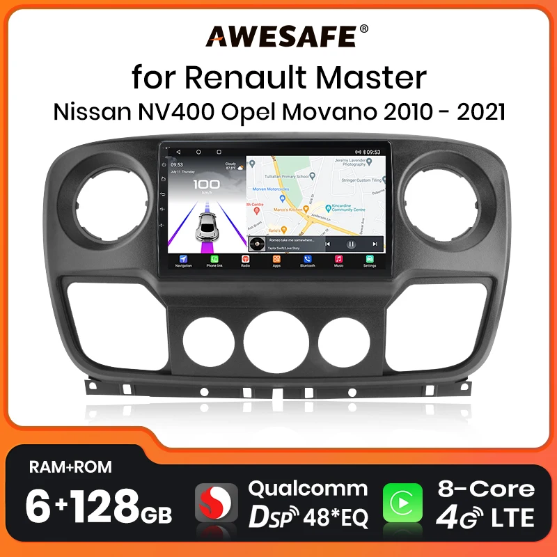 AWESAFE Qualcomm chip 8 Core 4G Android13 Wireless CarPlay Car Radio for Renault Master Nissan NV400 Opel Movano 2010 - 2021