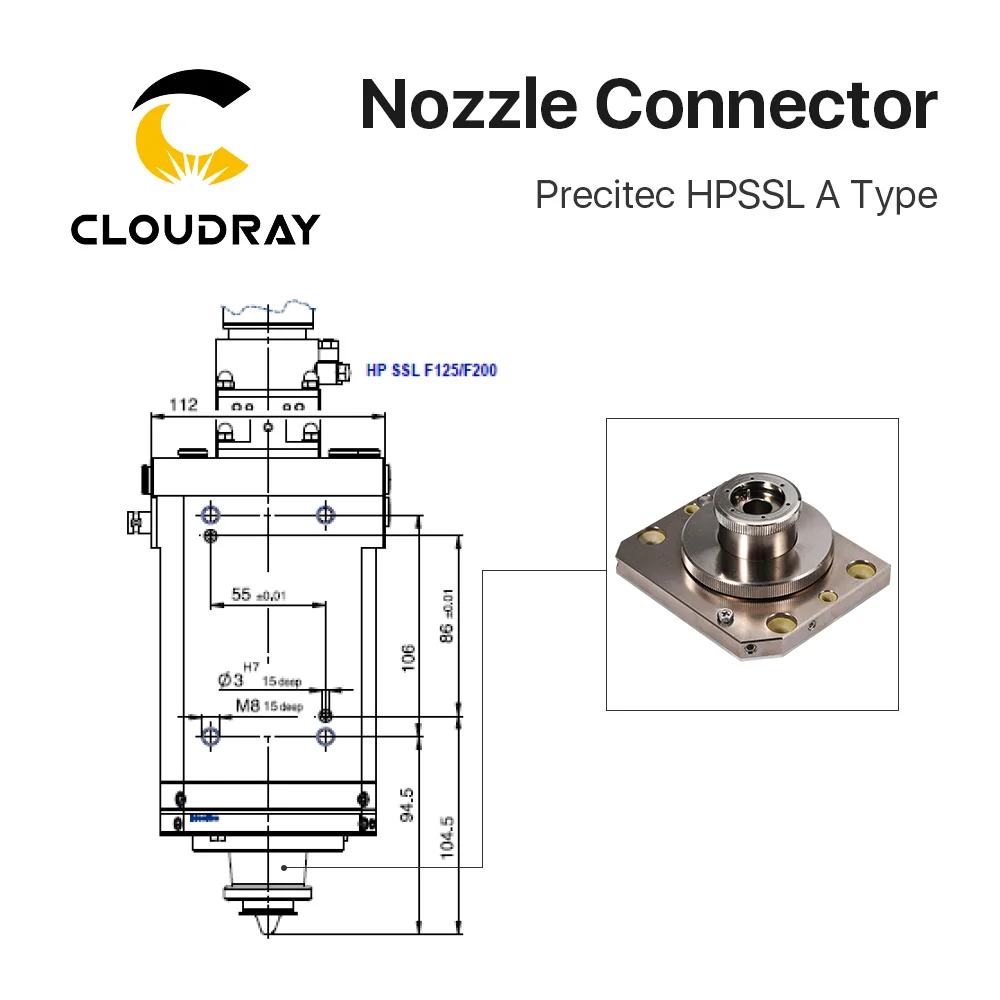 Cloudray – connecteur de buse de tête Laser OEM HPSSL, support en céramique de Type A F150 0-6kW pour tête Laser Precitec HPSSL F150