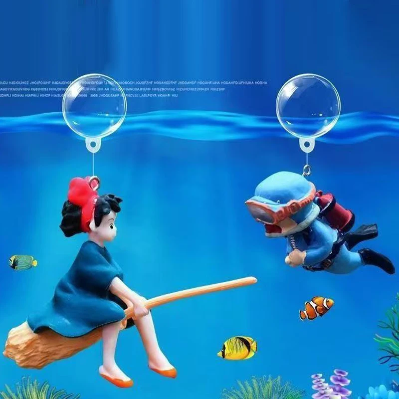 Cartoon Fish Tanks Decor Mini Diver Simulated Floating Mermaid Aquarium Fish Tank Decoration Kiki Pendant Aquarium Accessories