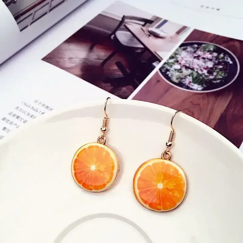 Cute Round Grapefruit Orange Lemon Drop Earrings Green Cucumber Kiwi Earrings Red Strawberry Tomato Dangle Earrings for Women