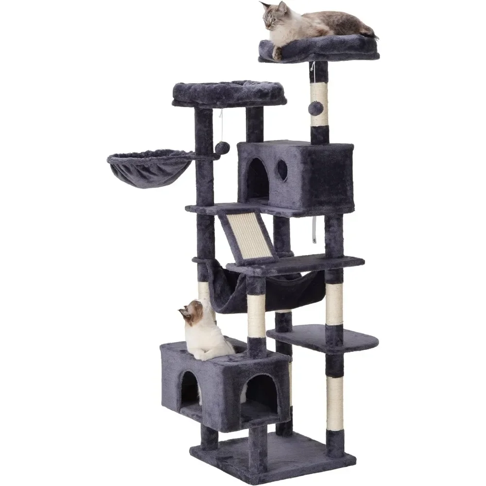 

Cat Tree, XL Cozy Cat Tower, 69-Inch-Tall Cat Condo with Hammock, Basket, Scratching Posts, 2 Large Caves, 2 Plush Perches