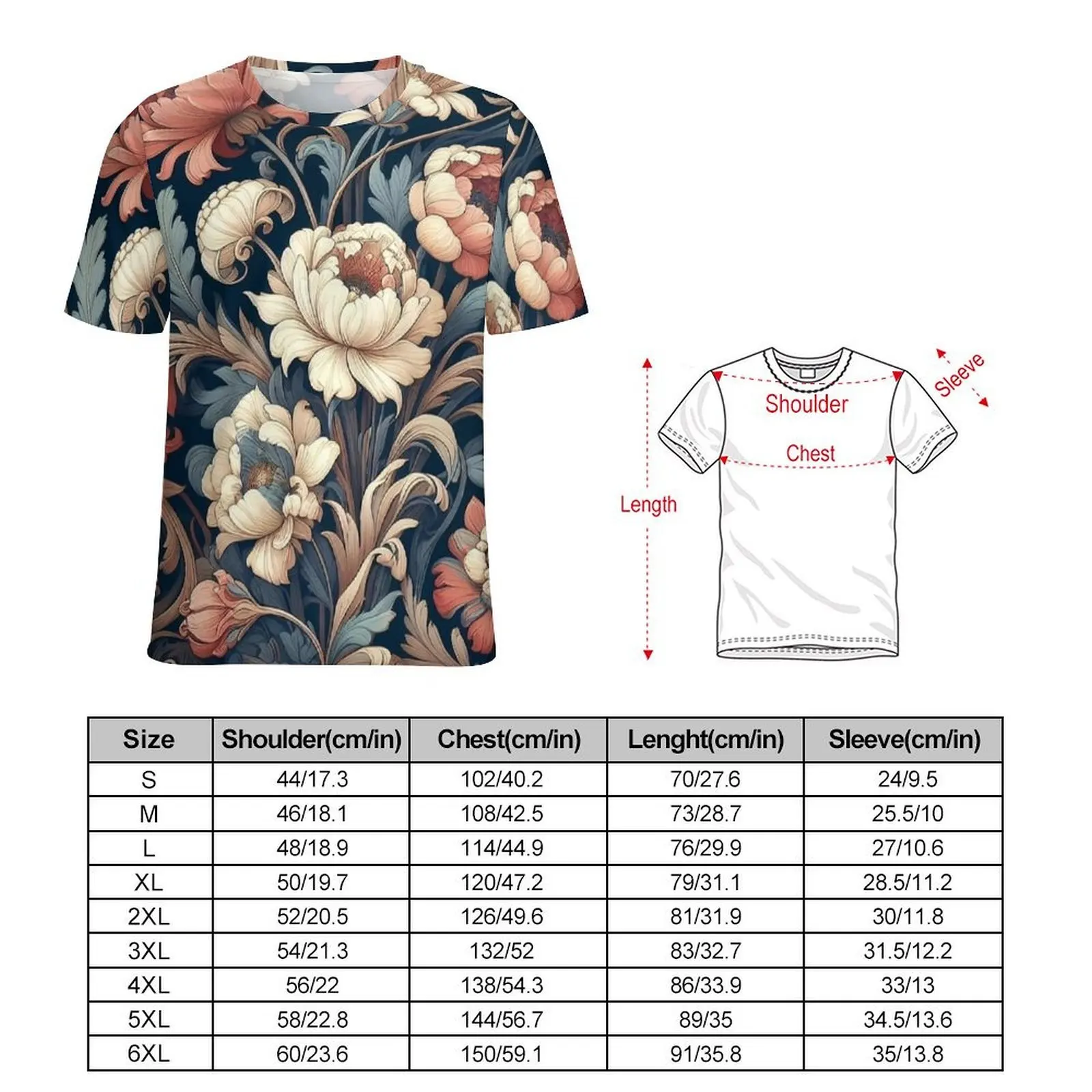 Morandi Vintage Peony Floral T-Shirt  Fashion T-Shirts Male Y2K Fun Tee Shirt Summer Short Sleeves Design Top Tees 4XL 5XL 6XL