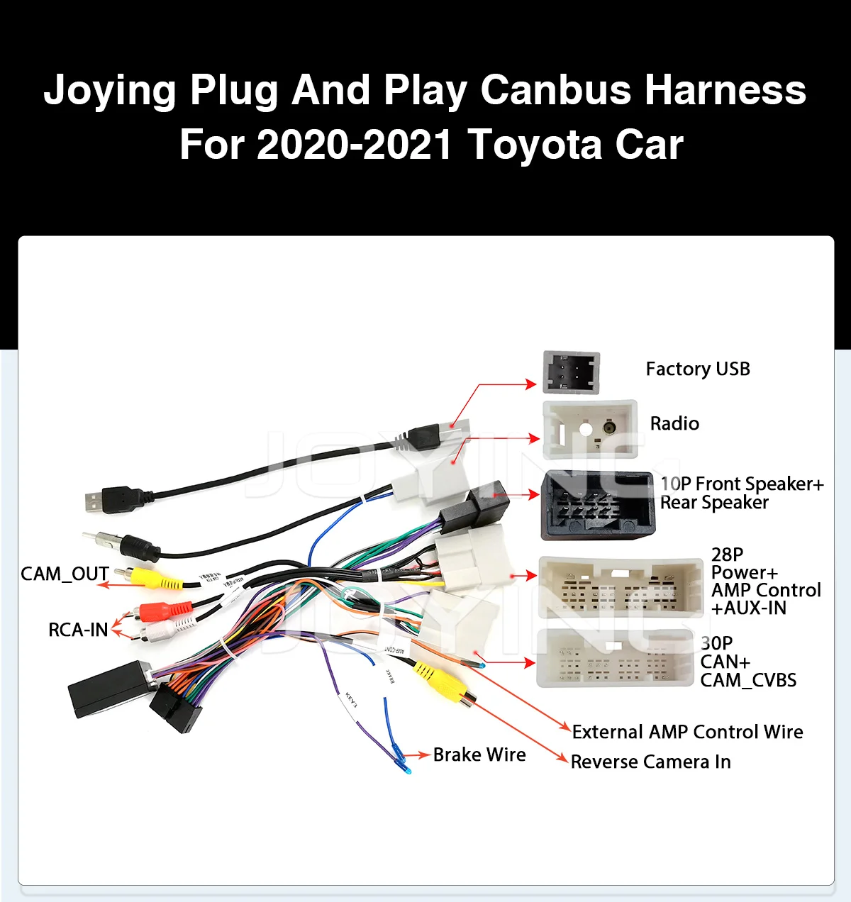 

JOYING 20 PIN JOYING Wiring Harness With Canbus Radio Adaptor Plug For Toyota 2020-2021 Cars Support OEM Camera