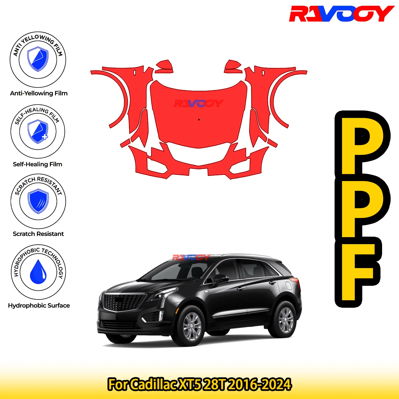 

For Cadillac XT5 28T 2016-2024 Glossy Matte Black Precut front PPF Kit Paint Protection Film
