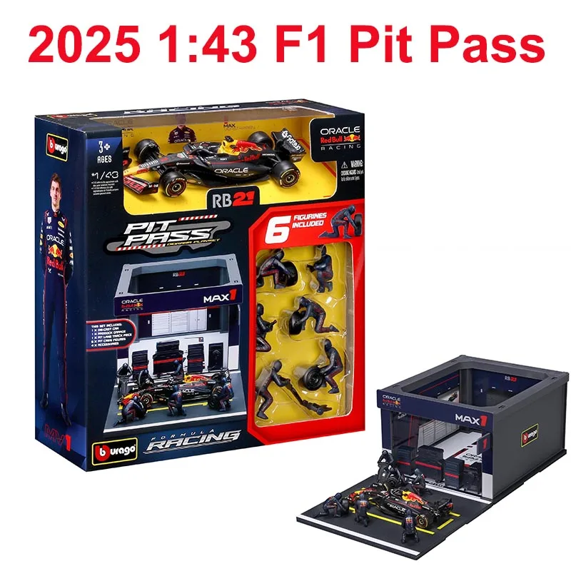 bburago-1-43-2025-formula-1-pit-pass-diorama-modellino-auto-in-metallo-pressofuso-con-personaggi-della-squadra-di-supporto-scena-di-corse-f1-collezione-giocattolo-regalo