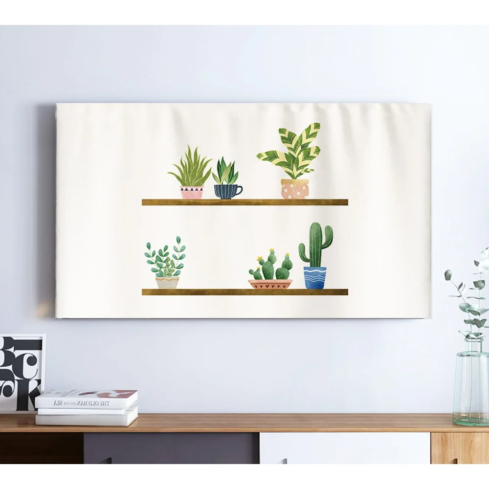 Dustproof TV Cover with Potted Plant and Cactus Design, Fits 24