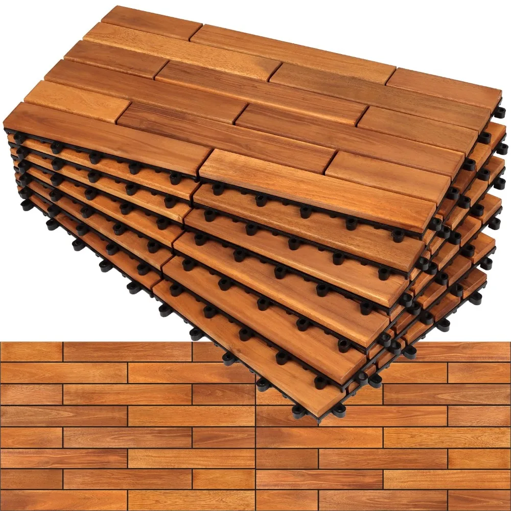 

Solid Wood Interlocking Deck Tiles (Pack of 6, 24" x 12"), Deck Tiles, Floor Tiles Indoor and Outdoor Use Waterproof All Weather