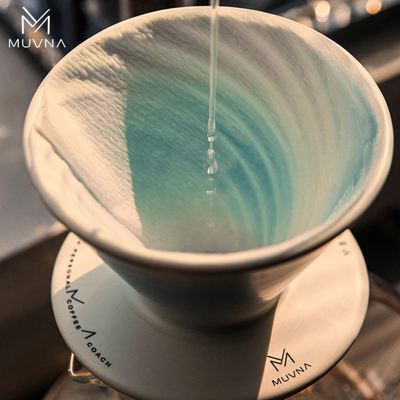MUVNA Ceramic Coffee Funnel Dripper Pour Over V-shaped Coffee Filter Brewing Cup 1-2 Cups Home Kitchen Coffee Making Tool