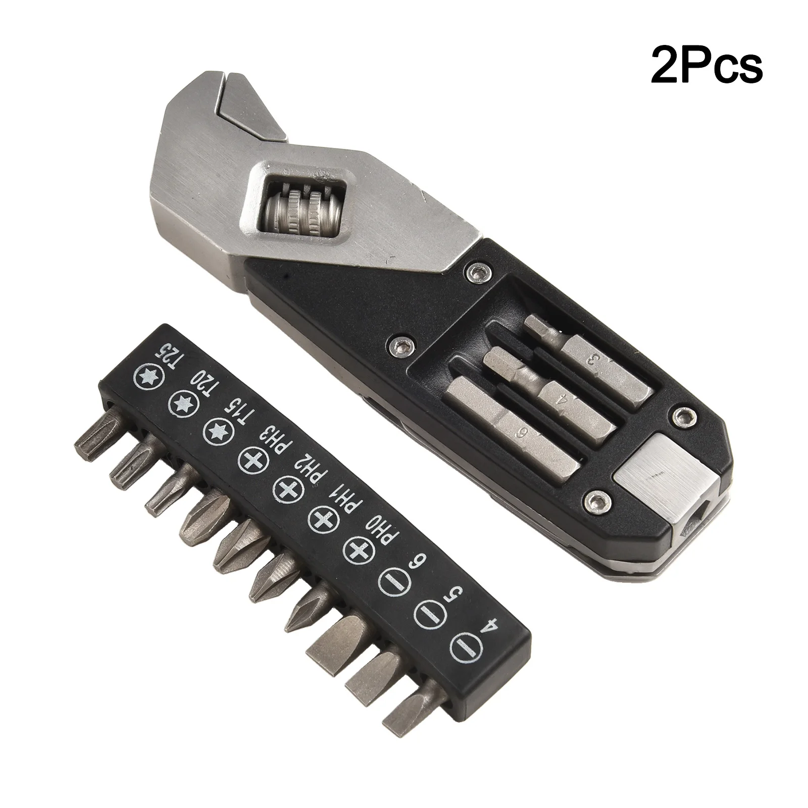 1 ชุดสแตนเลสสตีลประแจปรับพับได้หลายเครื่องมือ Multifunctional Spanner ไขควง Bits เครื่องมือ ﻿