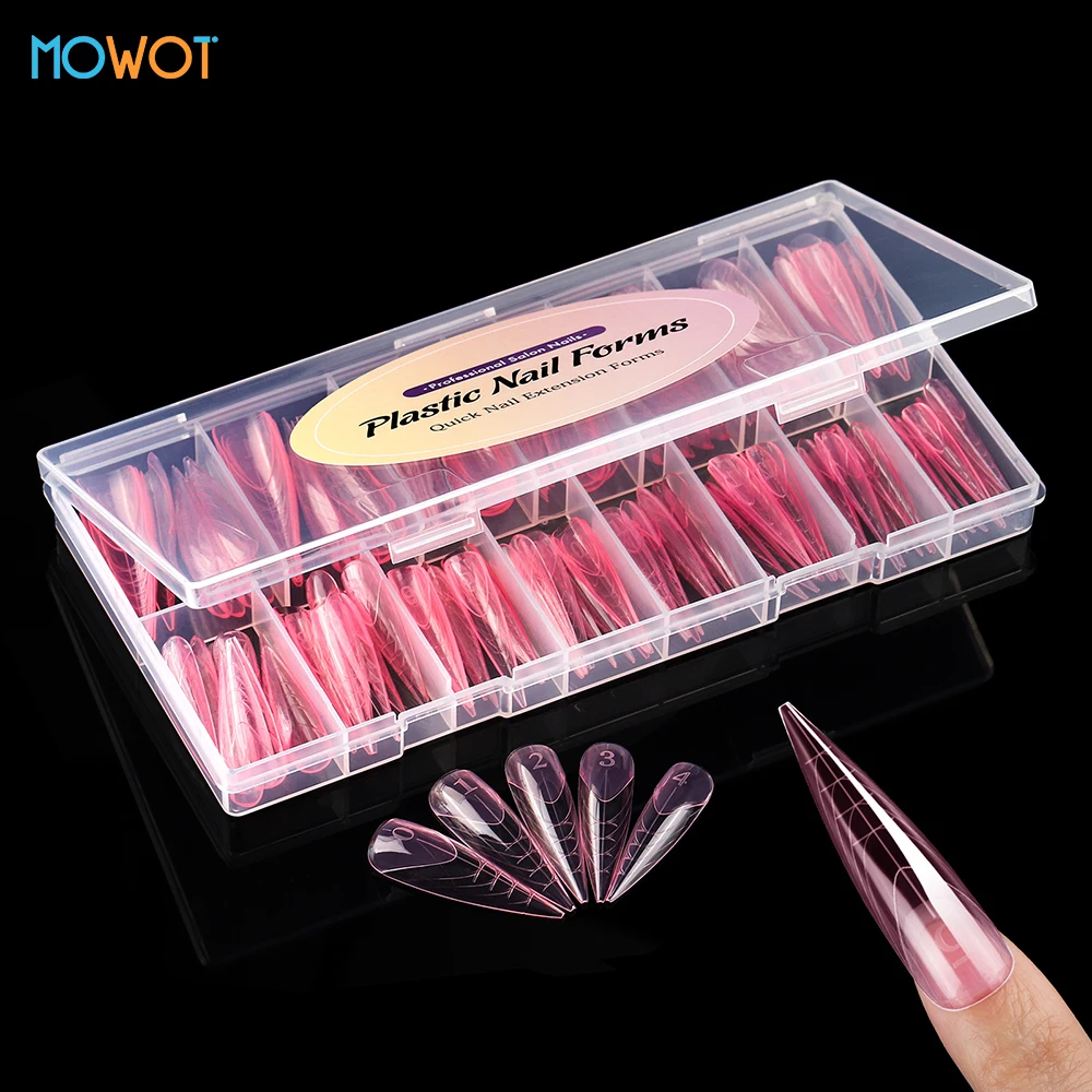 MOWOT 150 ชิ้น/กล่อง 15 ขนาด ฟอร์มเล็บปลอมทรงอัลมอนด์แบบฝรั่งเศส สำหรับต่อเล็บเจล DIY อุปกรณ์ทำเล็บ