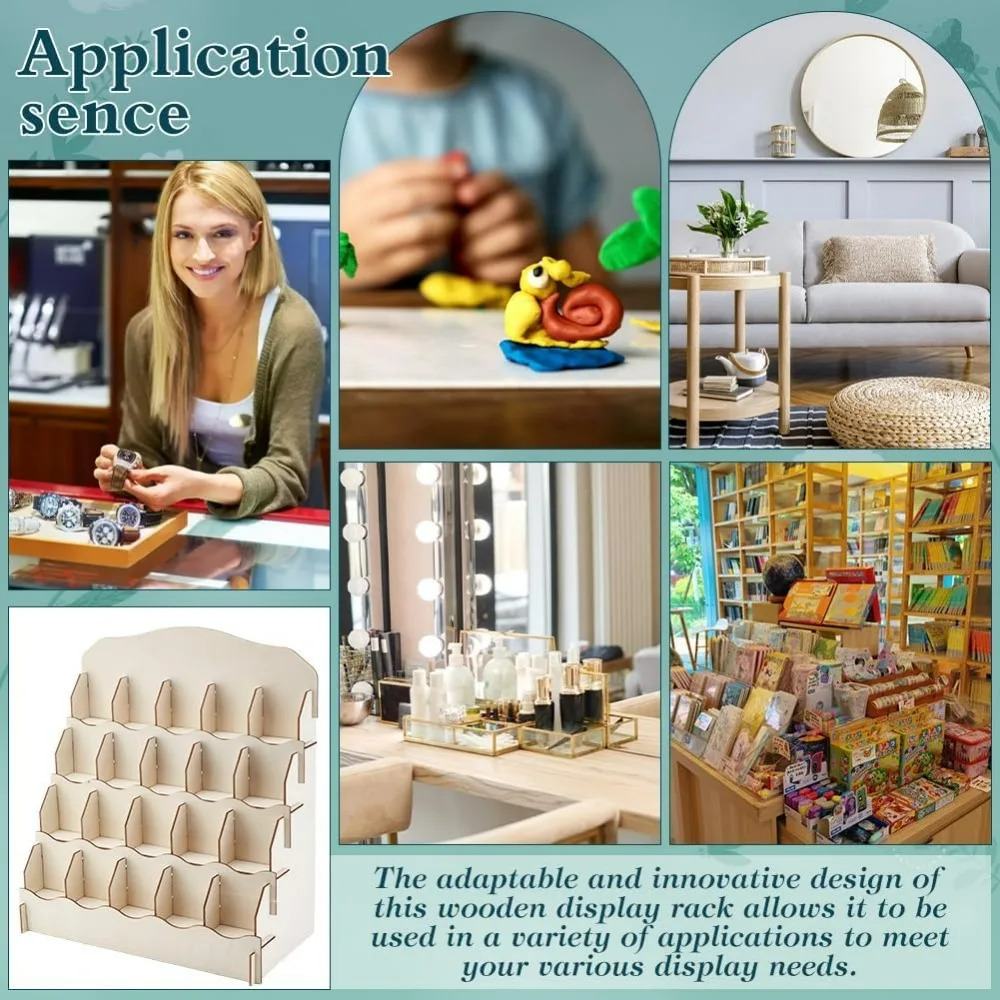 حامل عرض بطاقات المعايدة مكون من 4 طبقات، حامل بطاقات خشبي، منظم تخزين ملصقات محمول لمجموعة طاولة بائع البيع بالتجزئة #6