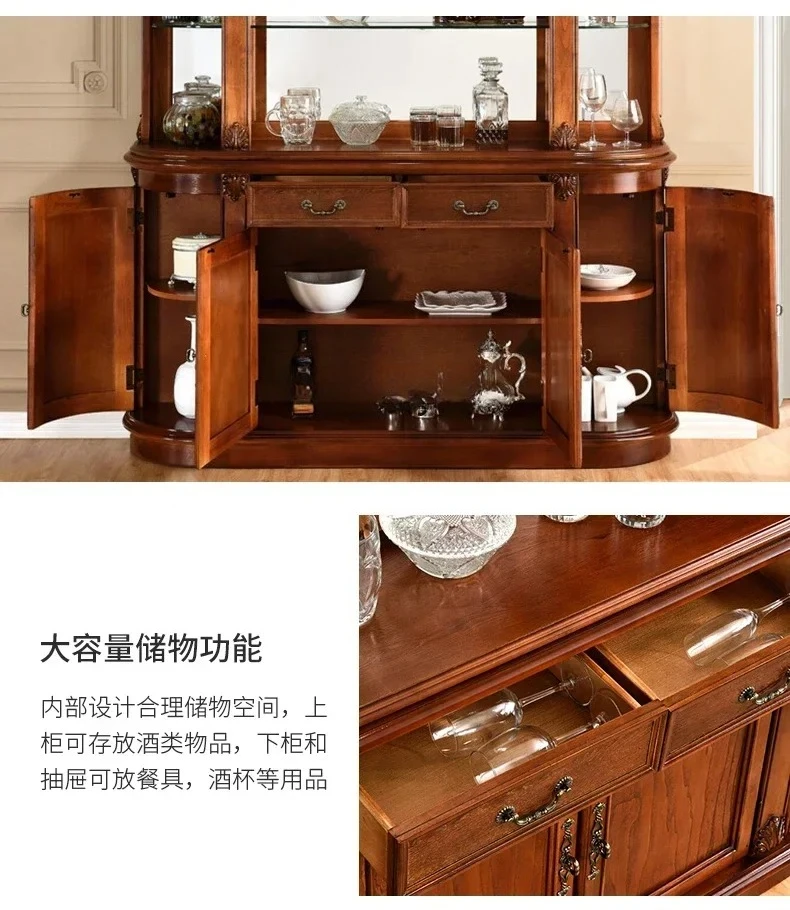 Massivholz-Sideboard-Schrank, Wandmontage, Haushaltsaufbewahrung, Esszimmer-Aufbewahrung, Teeschrank, Weinschrank im europäischen Stil