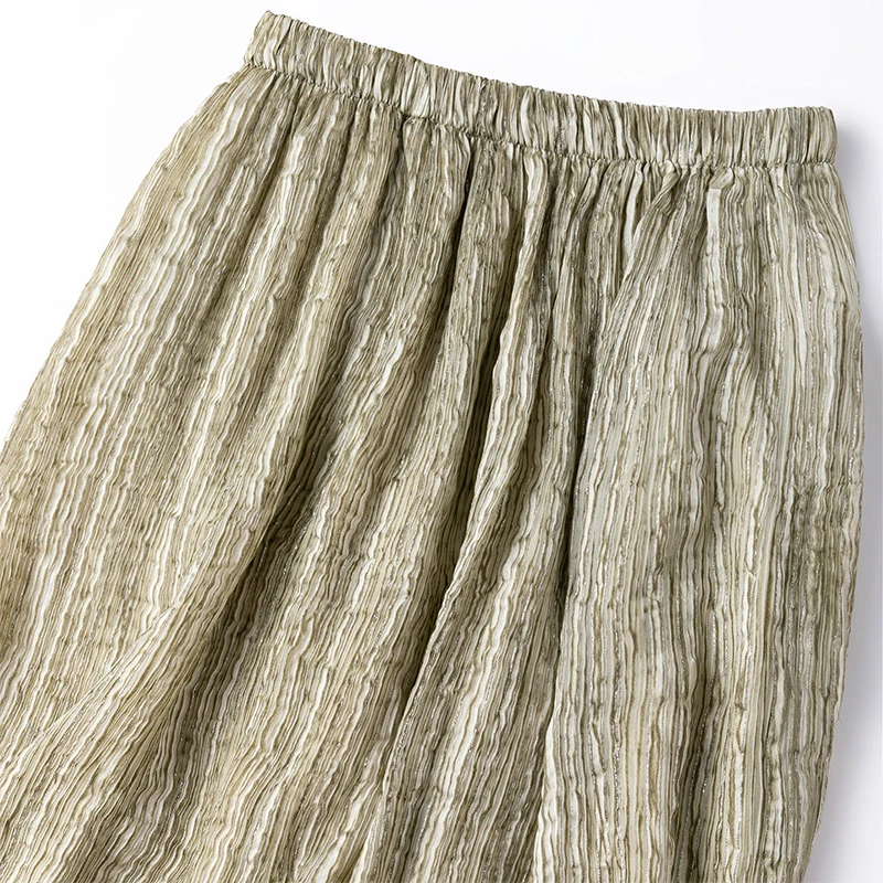 Women Skirt 58.2% Mulberry Silk 41.8% Viscose Crinkle Silk Golden Shiny Straight Skirt Party Evening Dress M1622