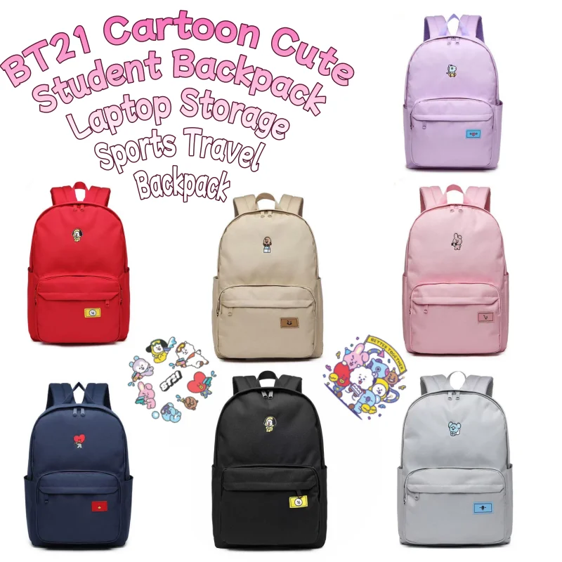 

BT21 Anime Cartoon Cute Student Backpack Fashionable and Creative unisex Laptop Storage Sports Travel Backpack