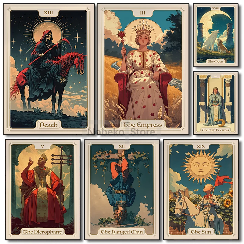 Arcana Tarot Card Poster Rider Waite Divination Wiccan Dark Academia Prints Canvas Painting Wall Art Pictures Home Room Decor