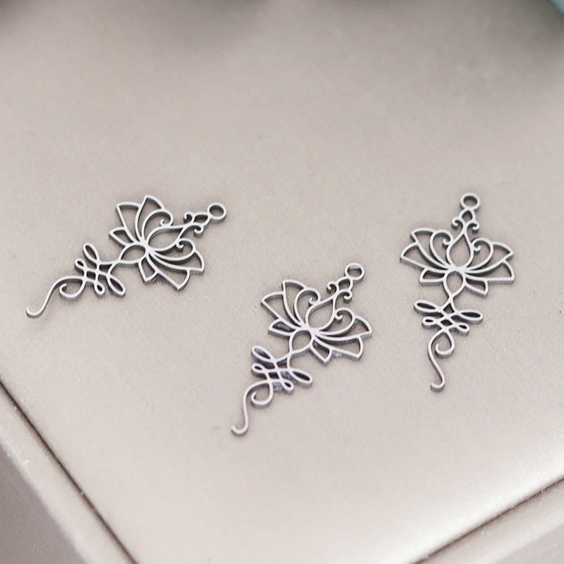 3pcs Stainless Steel Two Color Hollow Lotus Charms Plant Pendants For Jewelry Making DIY Handmade Craft