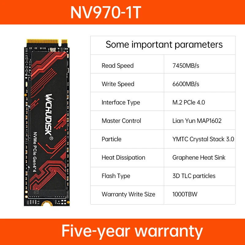 Wchudisk SSD M2 NVMe 512GB 1TB 2TB M.2 NVMe PCIe Gen4x4เดสก์ท็อป SSD Disk 22x80mm สถานะของแข็งภายในไดรฟ์สำหรับโน๊ตบุ๊ก1TB 512GB