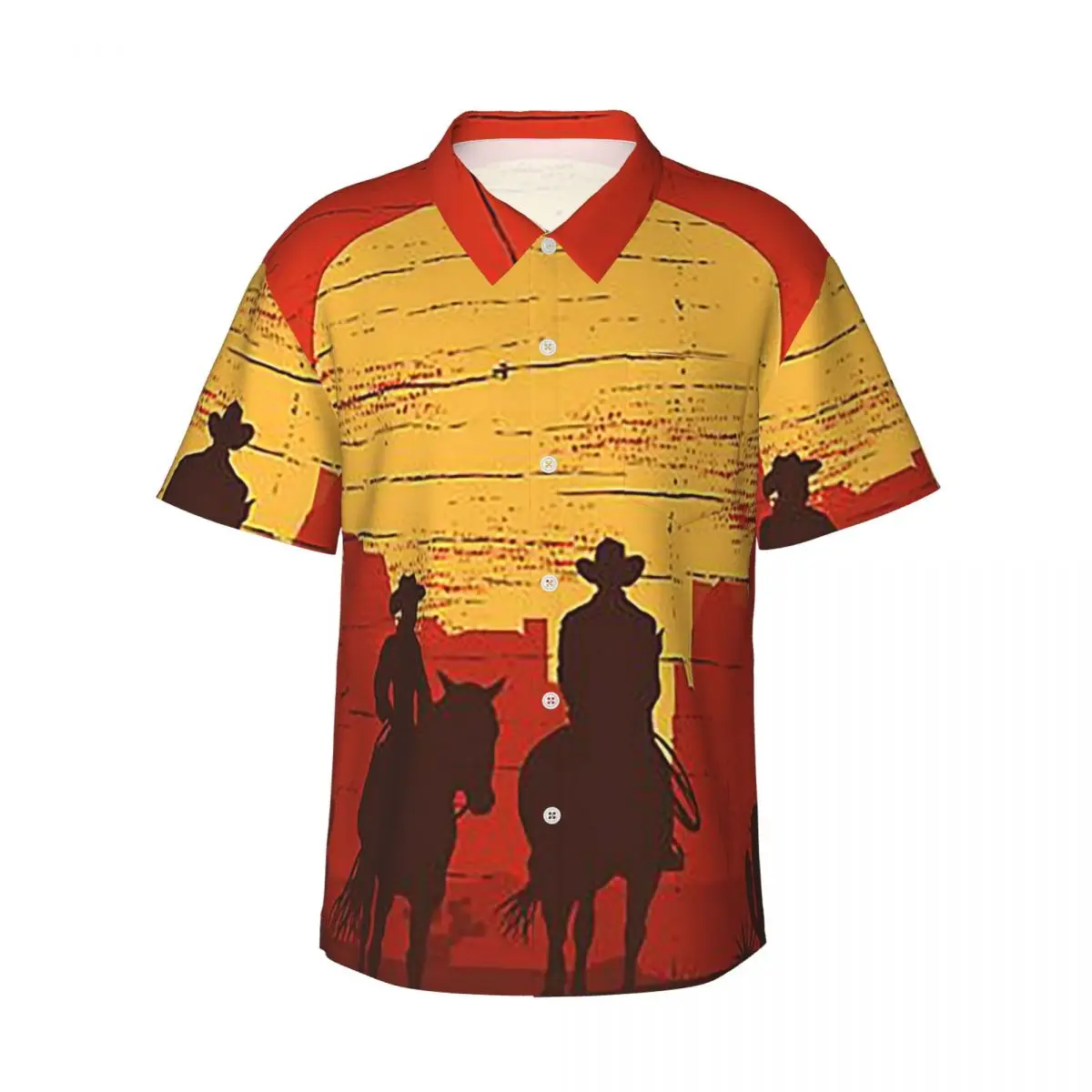 

Cowboys Of The Wild West - Journ Men's Shirts Hawaiian Short Sleeve Shirt Funny Button Tops for Summer Beach
