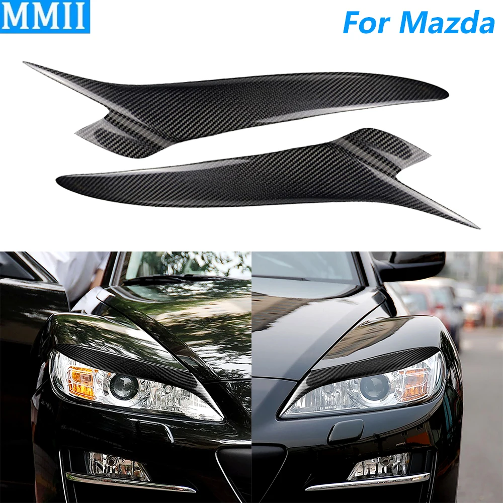 

For Mazda RX8 RX-8 2004-2008 Real Dry Carbon Fiber Front Headlight Eyelid Eyebrow Cover Panel Trim Car Accessories Modification
