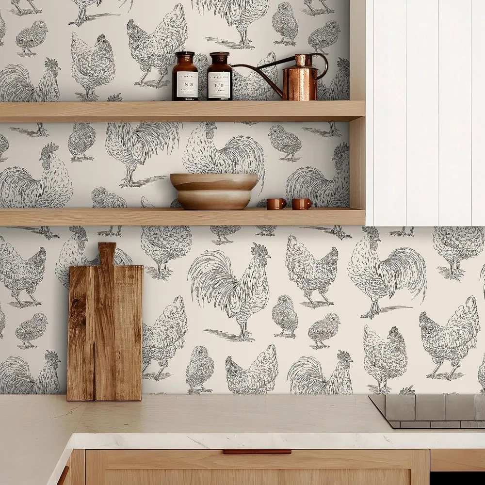 ورق جدران محايد عتيق على شكل مزرعة قابل للتقشير واللصق، تصميم قلب كوخ ريفي، ورق جدران رمادي داكن قابل للإزالة للمنزل