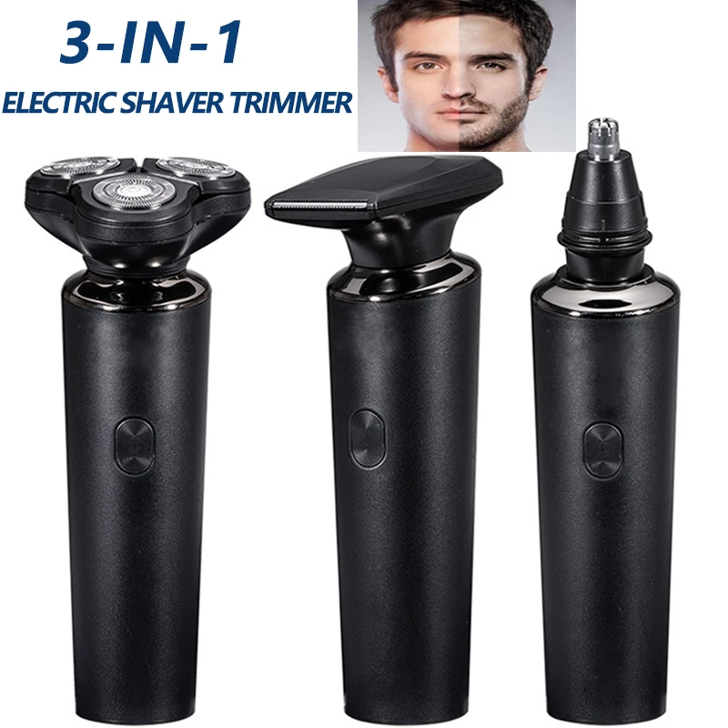 

3in1 Men's Rechargeable Electric Shaver Trimmer Nose Ear Hair Trimmer Razor Waterproof Wet Dry Battery Rotary Electric Shavers