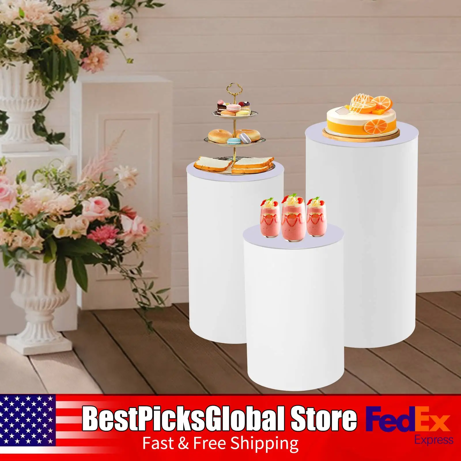 

Free Standing Pedestal Display Stand, PVC, White, Cylinder Pedestal Stand, 3 PCS Pedestal Stand for Cakes, Flowers, Candles