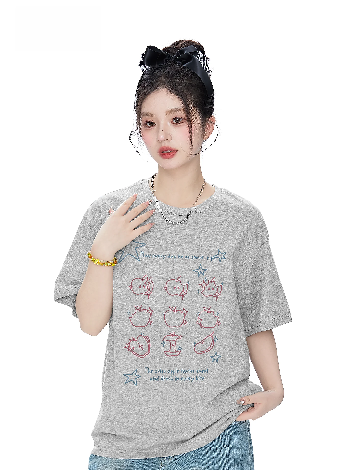 Itono Korean Style Hand-Drawn  Graffiti Print Short Sleeve T-Shirt Women's Chic Casual Cotton Top Summer Fashion