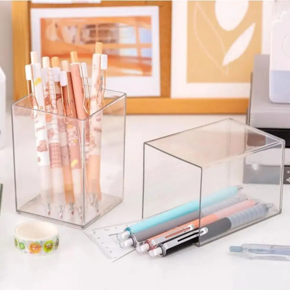 Transparent Pen Holder Multifunctional Solid Acrylic Pen Pot Large Capacity Simple Stationery Storage Box Students