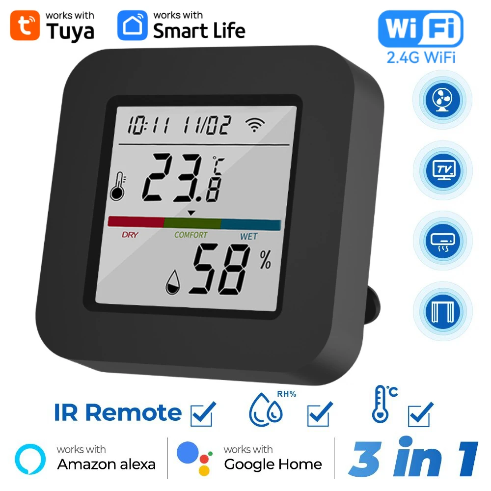 Tuya Smart WiFi Temperature And Humidity Sensor with Universal IR Remote Control Works with Alexa Google Home Smart Life