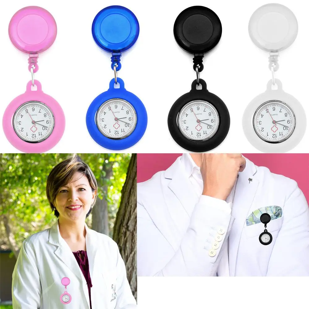 Silicone Quartz Clock Brooch Pin Doctor  Hanging Pocket Watch Retractable Nurse Watch Fob Watch