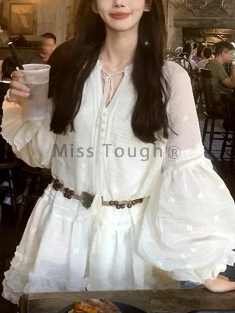 Autumn Korean Fashion Y2k Sweet Dress Women Elegant Vintage Solid One Piece Dresses Design Long Sleeve Party Retro Clothing 2024