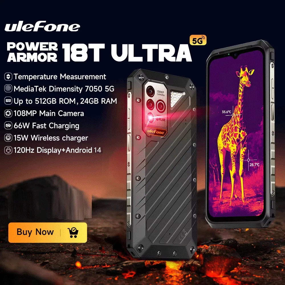 Ulefone Power Armor 18T Ultra 5G Smartphone Android14, 512GB ROM, 24GB RAM, Rugged Phone, THERMAL BY FLIR® 6.58 