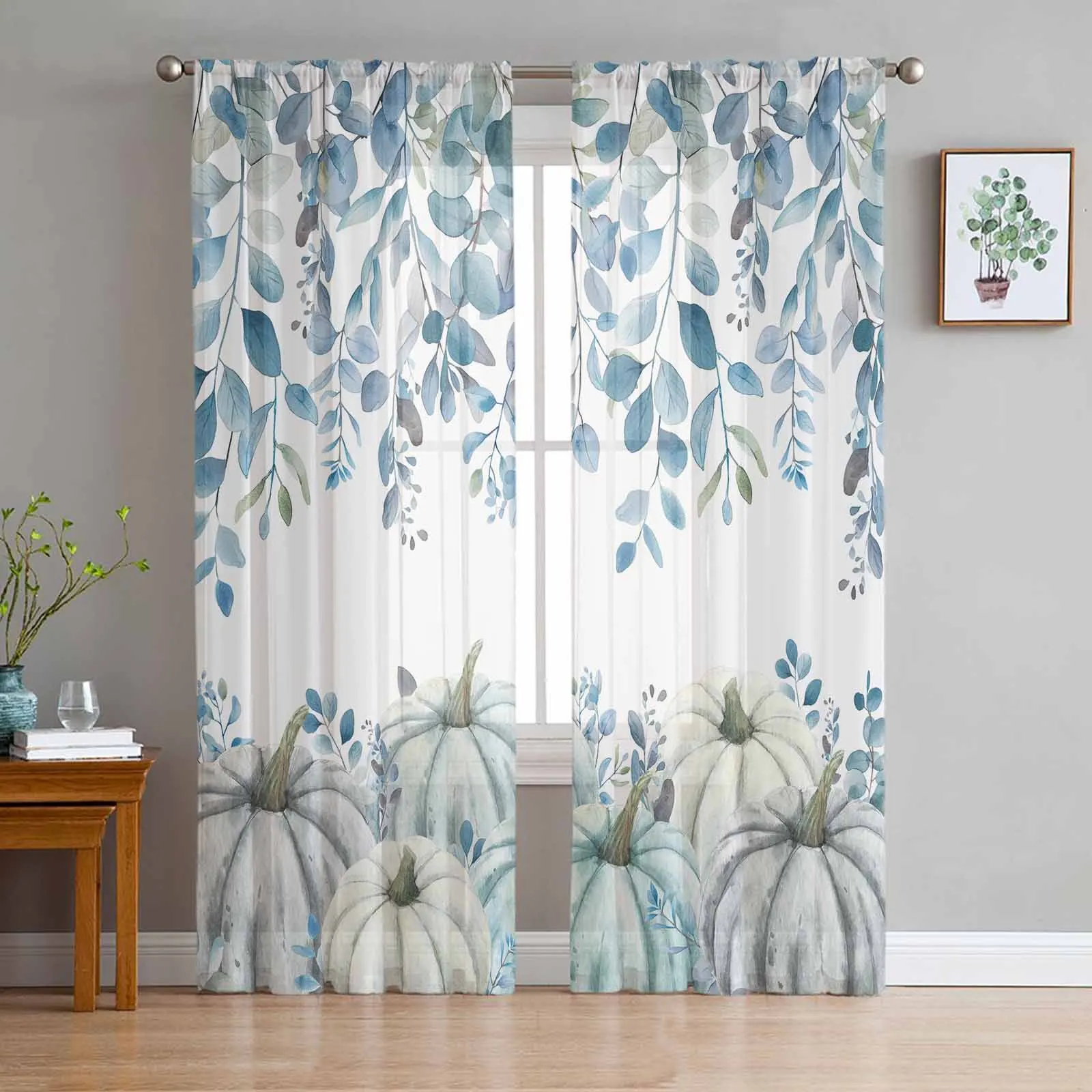 

Thanksgiving Autumn Eucalyptus Curtains For Living Room Bedroom Kitchen Decoration Window Tulle Curtain