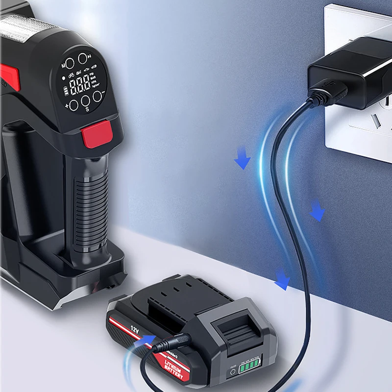 Inflador de pneus de carro portátil inteligente display digital compressor de ar 10 s carga rápida com iluminação led 12 v bomba de ar sem fio