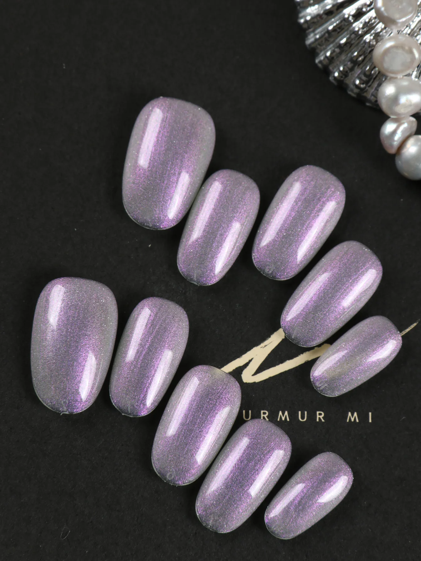 10Pcs Press on Nails Short Blue-Violet Cat's Eye Press on Nails Fake Nails Includes 1 Sheet of Adhesive Tabs & 1 Pc Mini File