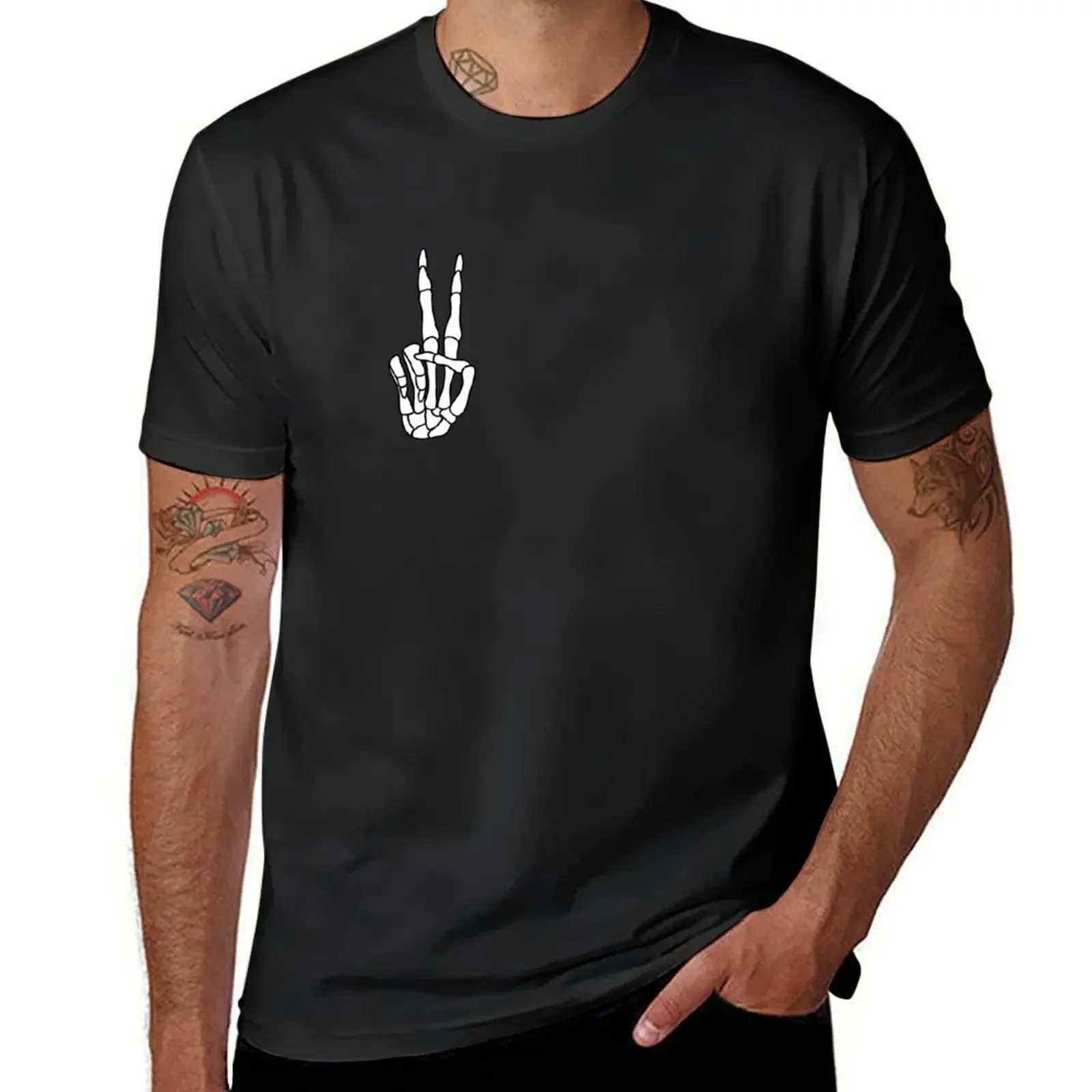 

Peace Sign Skeleton Hand T-Shirt tops shirts graphic heavyweights customizeds t shirts men