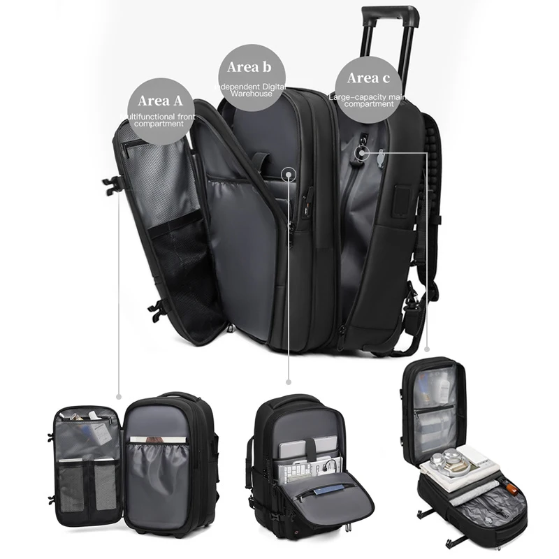 الأمتعة. حقيبة ظهر بعجلات مضغوطة بالفراغ، حقيبة سفر للأعمال، حقيبة ظهر بعجلات متعددة الوظائف للرجال (نمط ممتاز) #3
