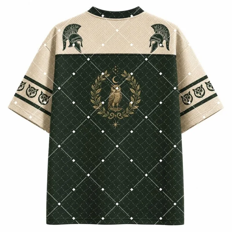 Minerva Goddess of Wisdom Print V‑Neck T‑Shirt Ancient Greek Mythology Owl Short Sleeve Loose Vintage Streetwear Sport Tee