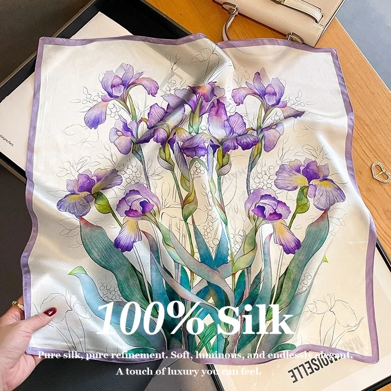 

New 100% Natural Silk Scarf 53cm Small Square Scarf for Women Hair Wrap Neck Scarf Hijab Bandana Handkerchief Lady Foulard 2026