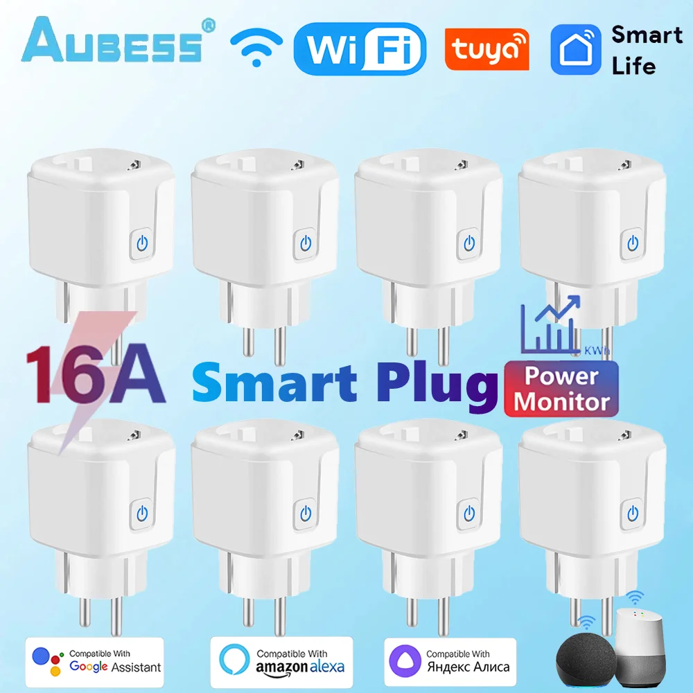 Tuya WiFi Smart Plug EU 16A Outlet Power Monitor Wireless Socket Remote Timer Electrical Control For Google Home Alexa Alice