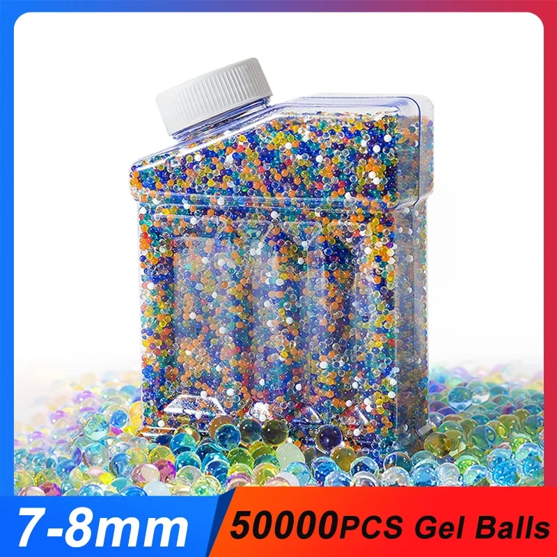 50000PCS 7-8mm Gel Balls Gun Water Beads Refill Ammo Non-Toxic Gel Balls for Splatter Blaster Kids Toy Growing Water