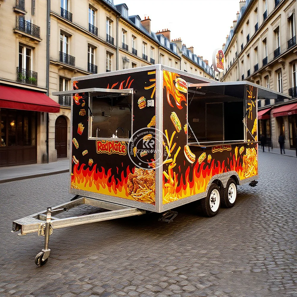 

Food Trailer Mobile Food Cart Caravan Food Truck Hamburger Shape Mobile Business Factory Customized Car Restaurant