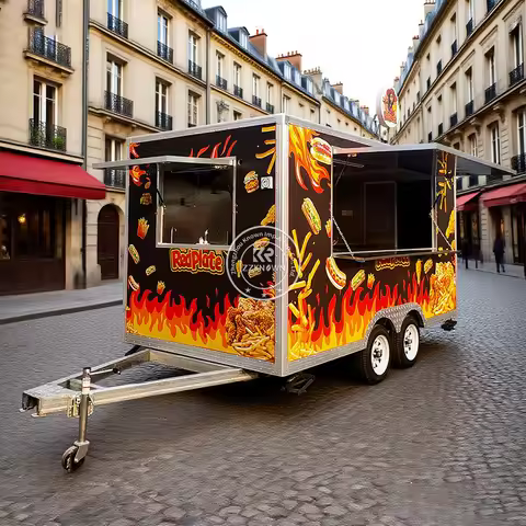Food Trailer Mobile Food Cart Caravan Food Truck Hamburger Shape Mobile Business Factory Customized Car Restaurant