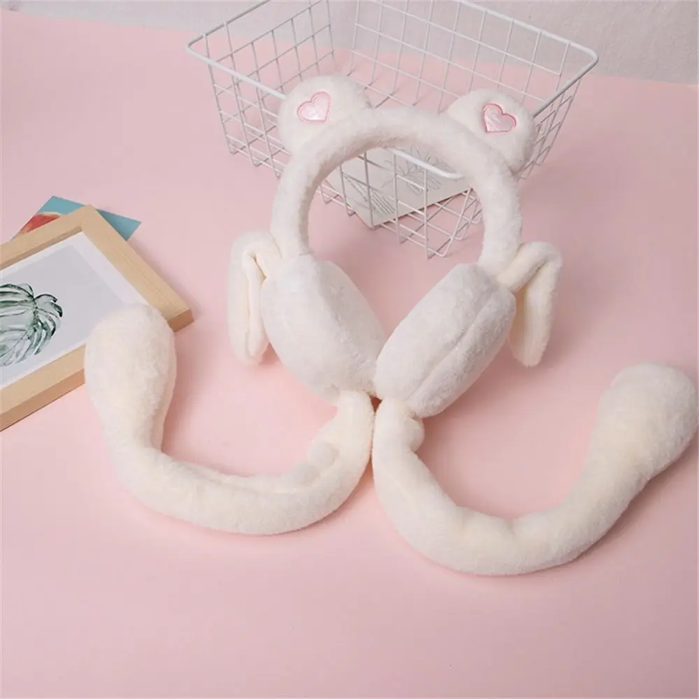 Cute Moving Jumping Ears Winter Warm Earmuffs Heart Bear Airbag Student Ear Warmers Outdoor Ear Covers for Ladies Girls